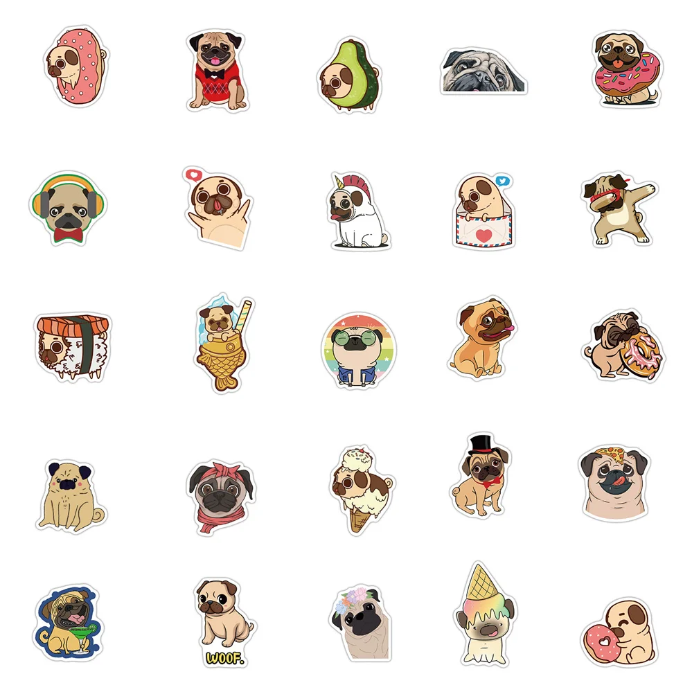 

10/30/50PCS Cute Animal Pug Sticker Suitcase Scooter Guitar Waterproof Decoration Toy Wholesale