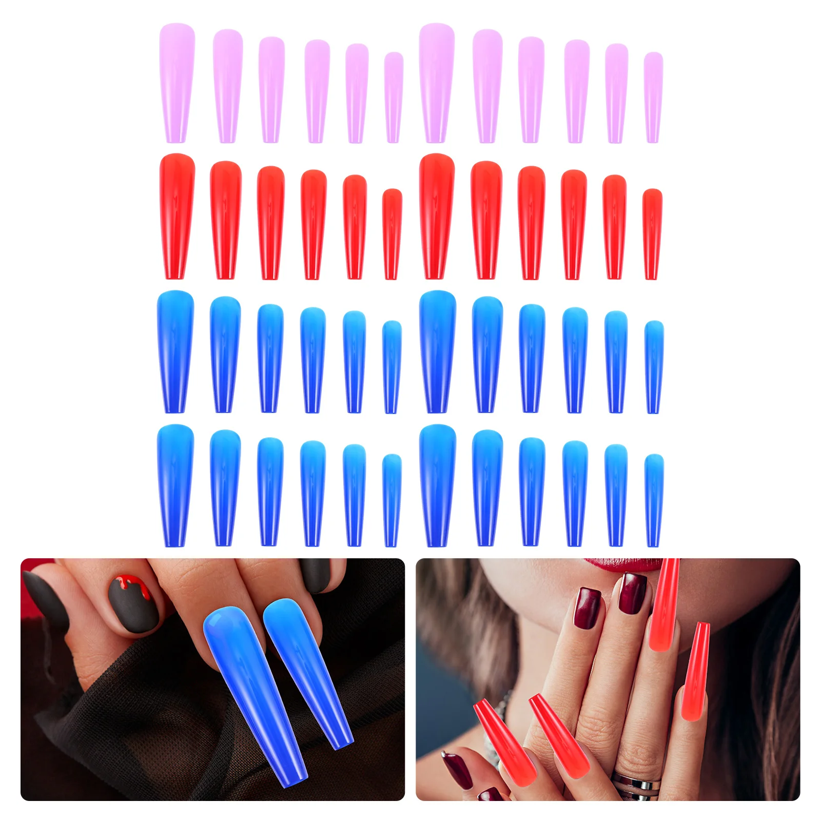 

48pcs Long Fake Nails Pure Color Ballet Nail Tips DIY Nail Art Supplies