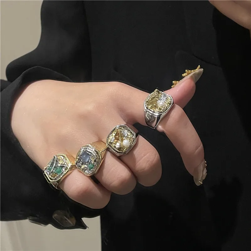 Модные кольца Ins из сплава в стиле ретро для женщин нишевые Дизайнерские широкие