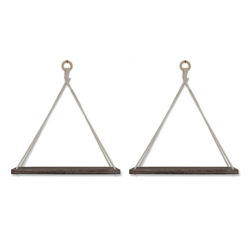 

2Pcs Wooden Hemp Rope Swing Wall Hanging Plant Flower Pot Tray Wooden Wall Shelves Morden Nordic Home Decorations