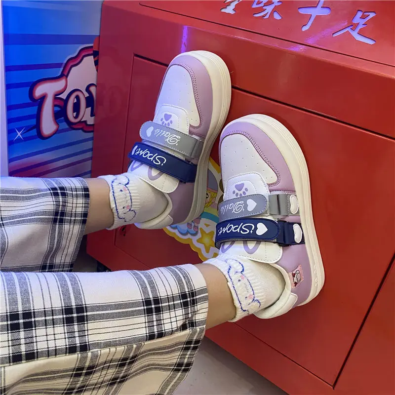 

QWEEK Kawaii Lolita Platform Shoes Women Sneakers Sports Korean Flat Vulcanize Anime Casual Spring Rubber Sole Running