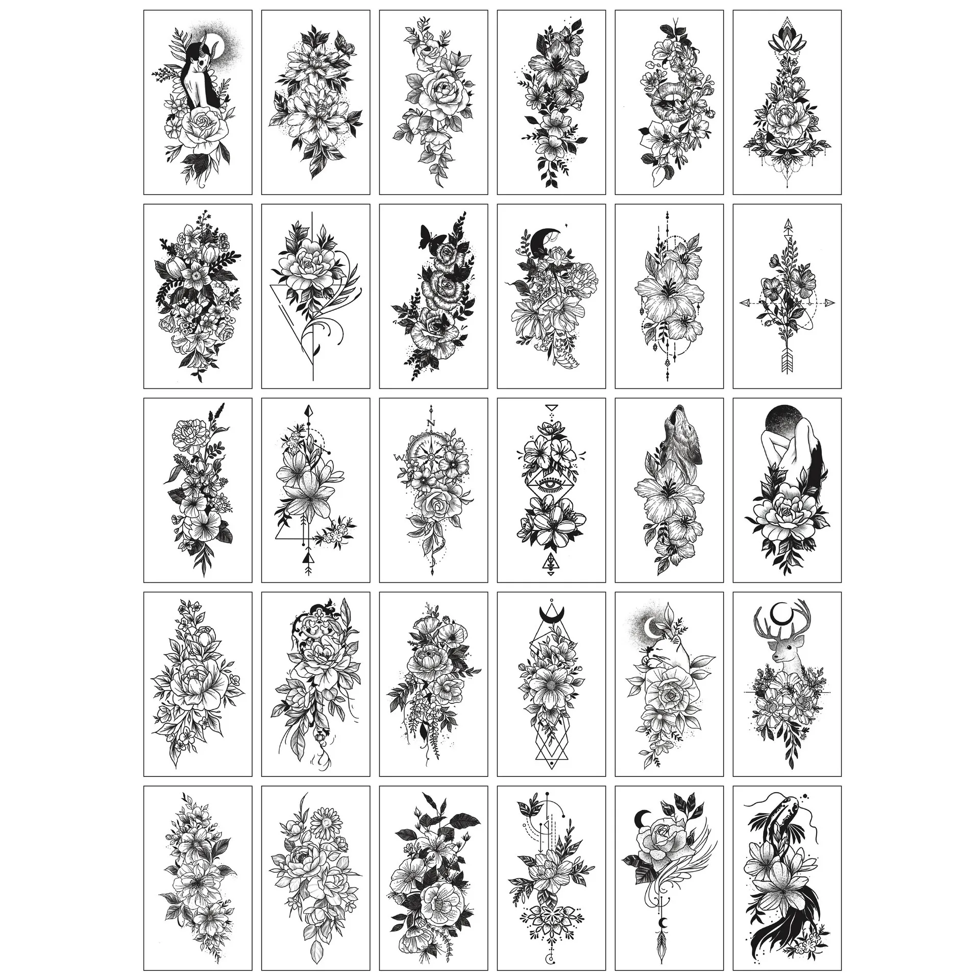 30 sheet Waterproof Temporary Tattoos Flowers Tattoo Stickers Flash Fake Body Tattoos for Women Girls Kids Tattoo Sets