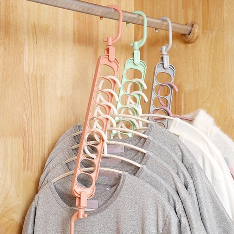 

Multifunctional Hanger 9 Hole Double Hook Plastic Clothes Finishing Storage Rack Non-slip Wardrobe Rack