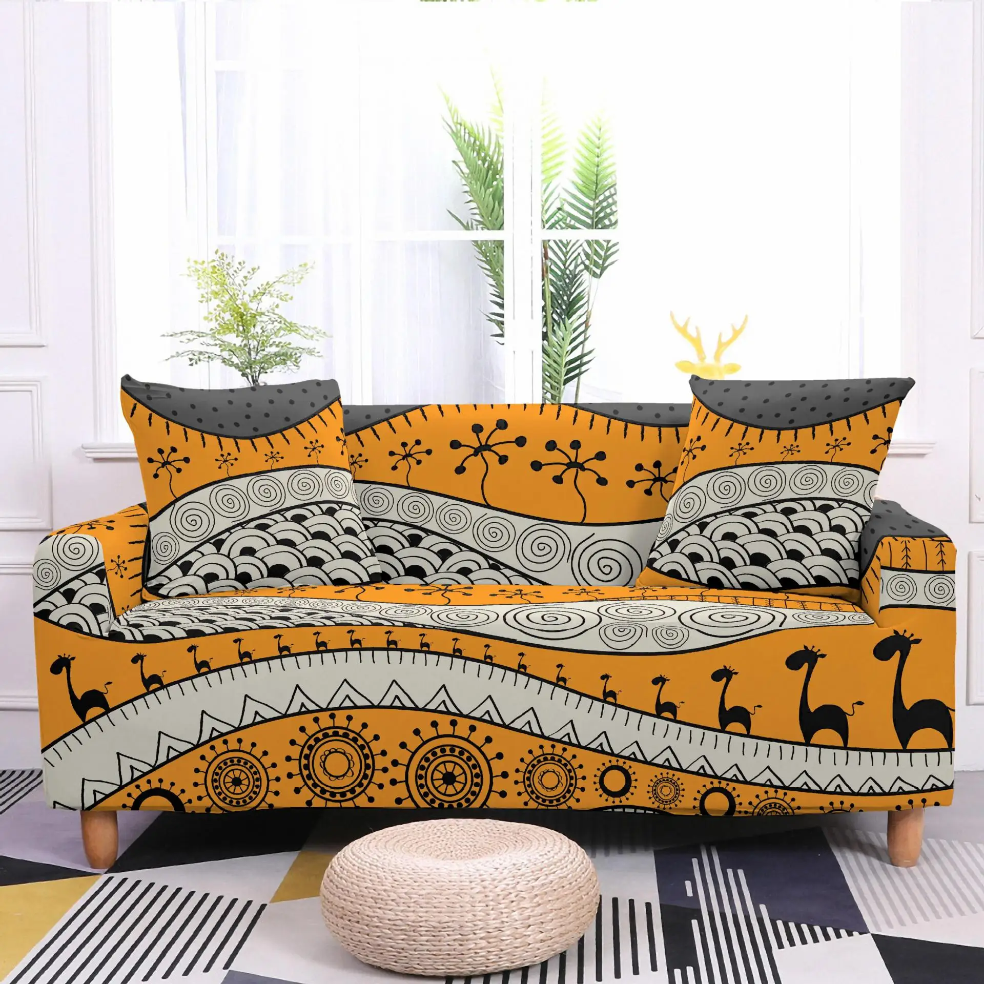 

Bohemian Style Living Room Geometric Stretch Sofa Cover Four Seasons All-inclusive Stretch Sofa Cover Chair Protection Cover