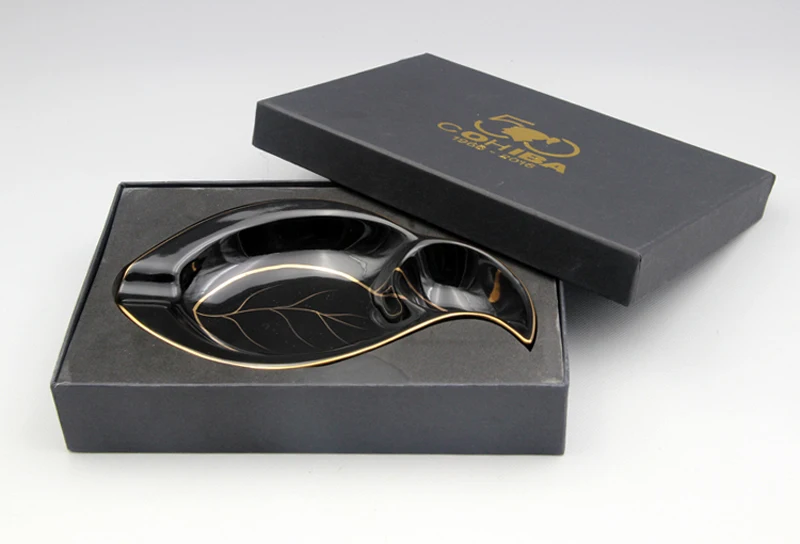 

COHIBA Leaf 50th Anniversary Edition Fine Matte Black Metal Porcelain Cigarette Cigar Ashtray Classic For Home With Gift Box