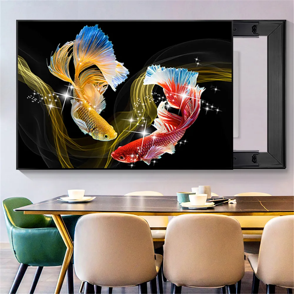 Живопись крестом 5D с бриллиантовой вышивкой мозаикой Koi Fish Full Drill Round Rhinestone DIY для домашнего декора.