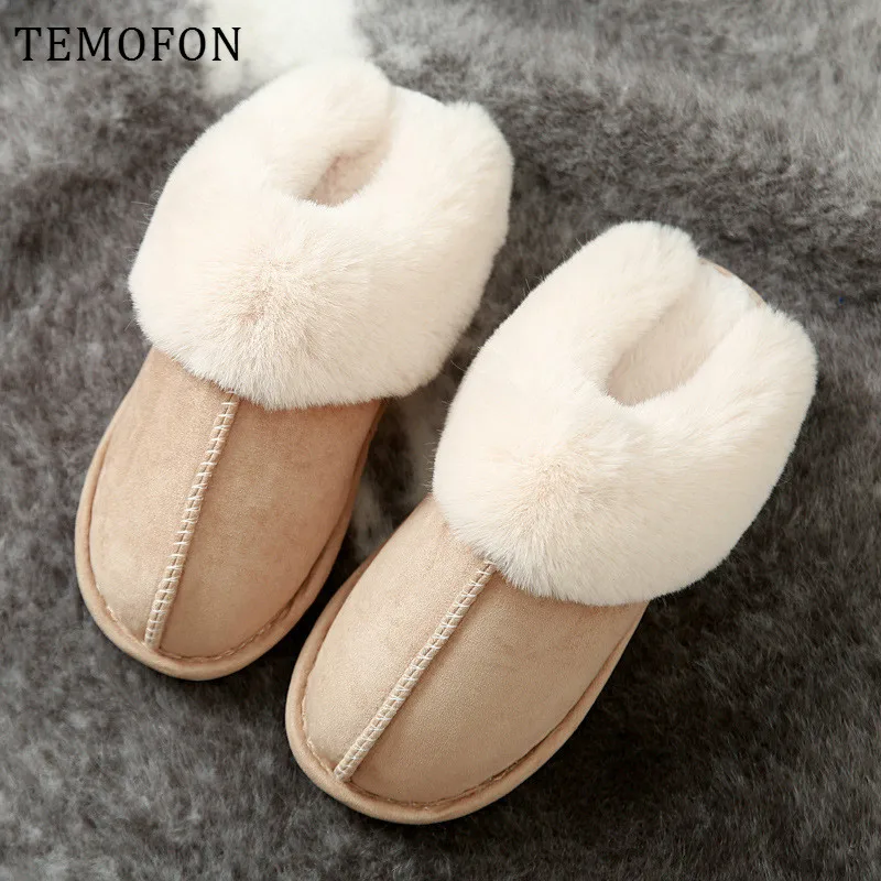 TEMOFON 2020 теплые женские тапочки домашние с мягким мехом домашняя обувь без