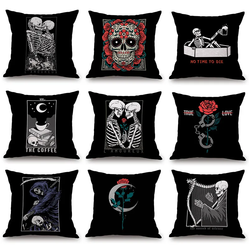 Чехол для подушки с принтом черепа и цветов модный креативный чехол дивана