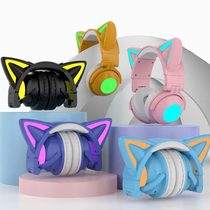 Беспроводная гарнитура с микрофоном RGB кошачьи уши музыка 7 1 Bluetooth 5 0 поддержка