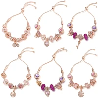 brace code temperament purple adjustable bracelet jewelry diy purple crystal crown and heart lock key bead fine bracelet gifts