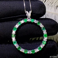 kjjeaxcmy fine jewelry 925 sterling silver inlaid natural emerald female pendant necklace trendy support test hot selling