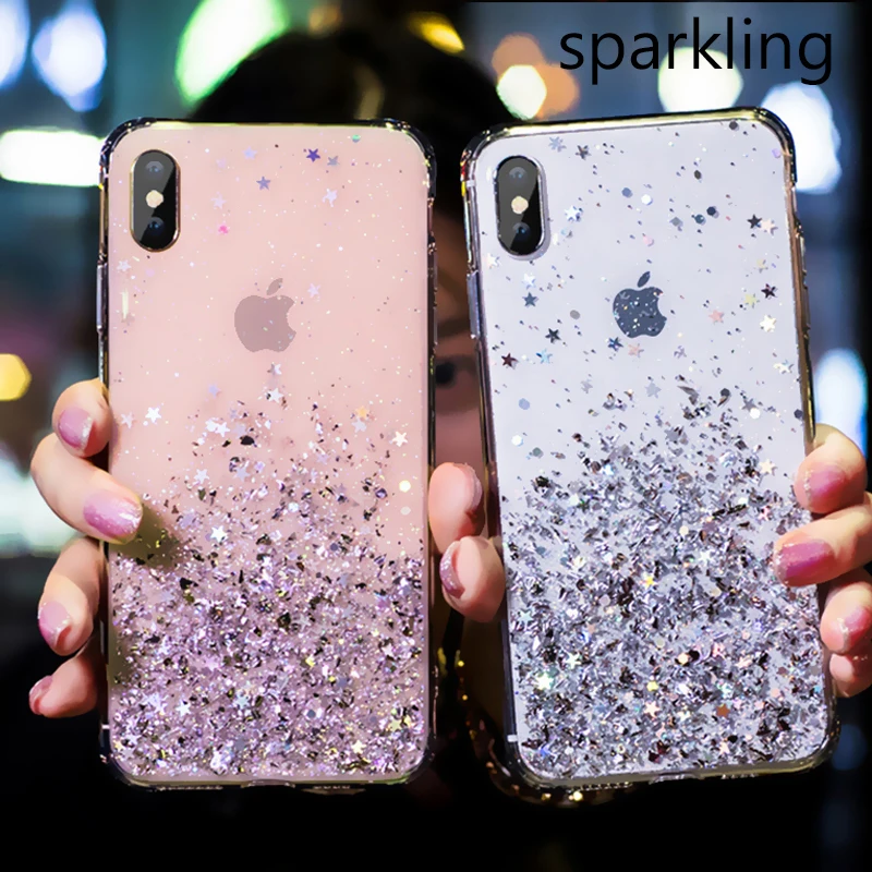 Прозрачный чехол с блестками и для iPhone 11 Pro XS Max XR X 6 8 7Plus блестящий противоударный