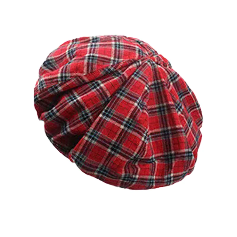 

Red Plaid Beret Art Student Retro British Painter Hat Cloud Hat Pumpkin Hat Tide