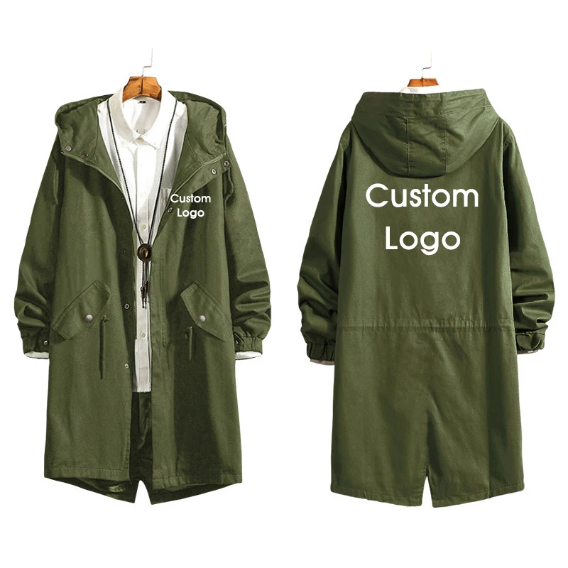 Autumn and Spring Custom Logo Men Long Coat DIY Customize Picture Design Long Trench Jacket Sweatshirt Fashion Overcoat