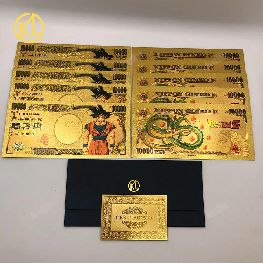 5 шт. или 10 шт./лот, японский dragon ball z Master Roshi 10000 Yen, Золотые пластиковые банкноты для детской классической коллекции памяти - Цвет: Dragon Ball3