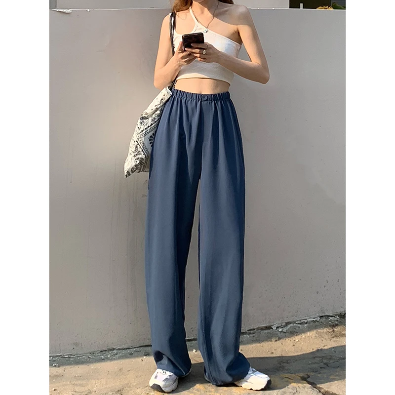 

Женские брюки с высокой эластичной талией и широкими штанинами, Длинные прямые штаны 6712 #