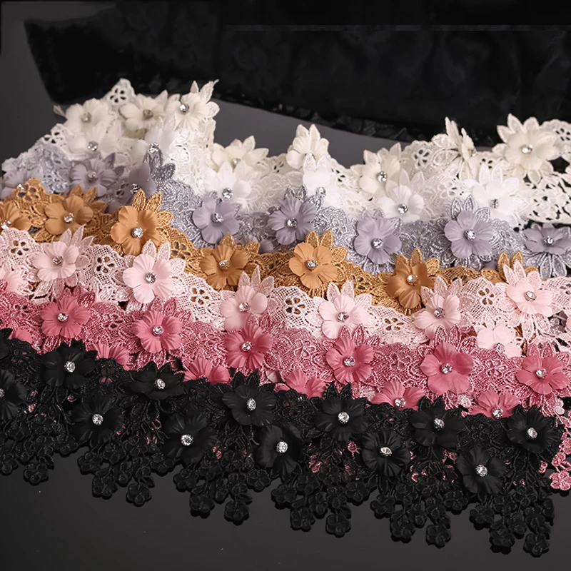 1 ярд 8 5 см стразы вышитые объемными цветами кружевная отделка по краю лента