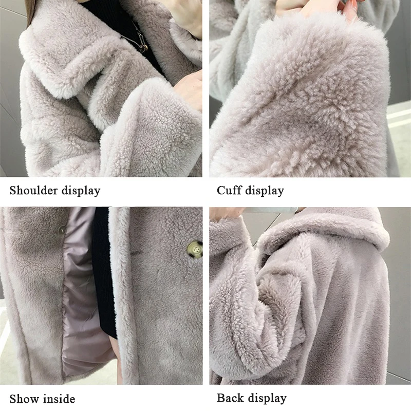 Winter Coat Women 2019 Slim Casual Elegant Spliced Medium Long Outwear Female Vintage Warm Thick Lamb Faux Fur Plush -85 | Женская