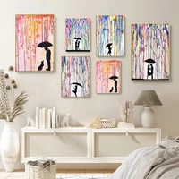 nordic abstract rainbow lovers in the rain canvas painting banksy graffiti posters and prints wall picture for living room decor