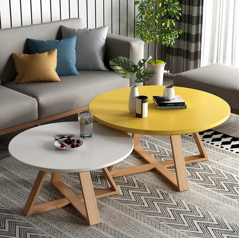 

2pcs Tables combination журнальный столик coffee table for living room solid wood round tables simple assembly center tables