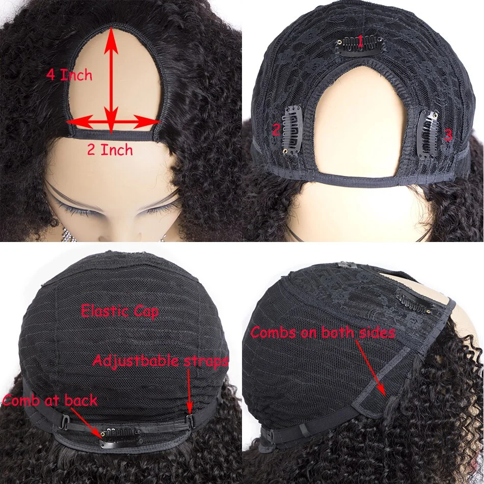 U-образный парик из натуральных волос мусульманский афро кудрявый половина