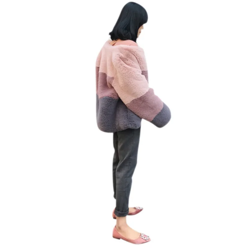 

Fur Jacket Outwear Coat Short Oversize Spliced Style Faux-Fur Female Vintage Thick Women Winter Warm Outcoat