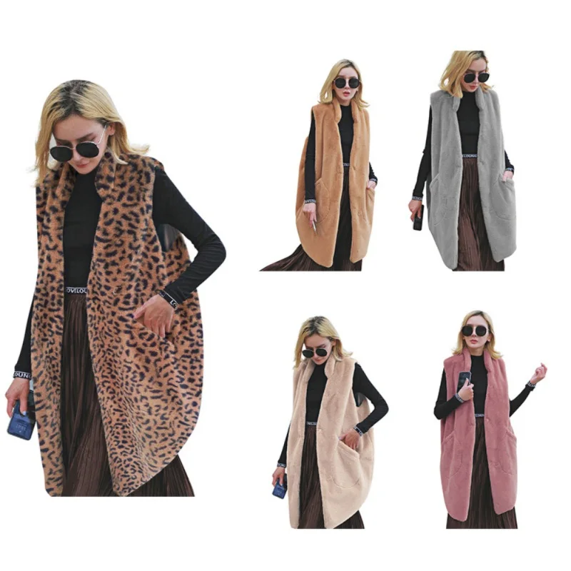 

Hot Faux Fur Vest Coat Women Autumn&Winter Fashion Casual Jacket All-match Solid Long Style Sleeveless Warm Vest Coat