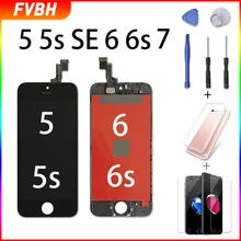 Черный/белый класс AAA+ ЖК-дисплей для iPhone 5 5S 6 6 S 7 3D сенсорный дигитайзер сборка экрана Ecran Замена+ закаленное стекло