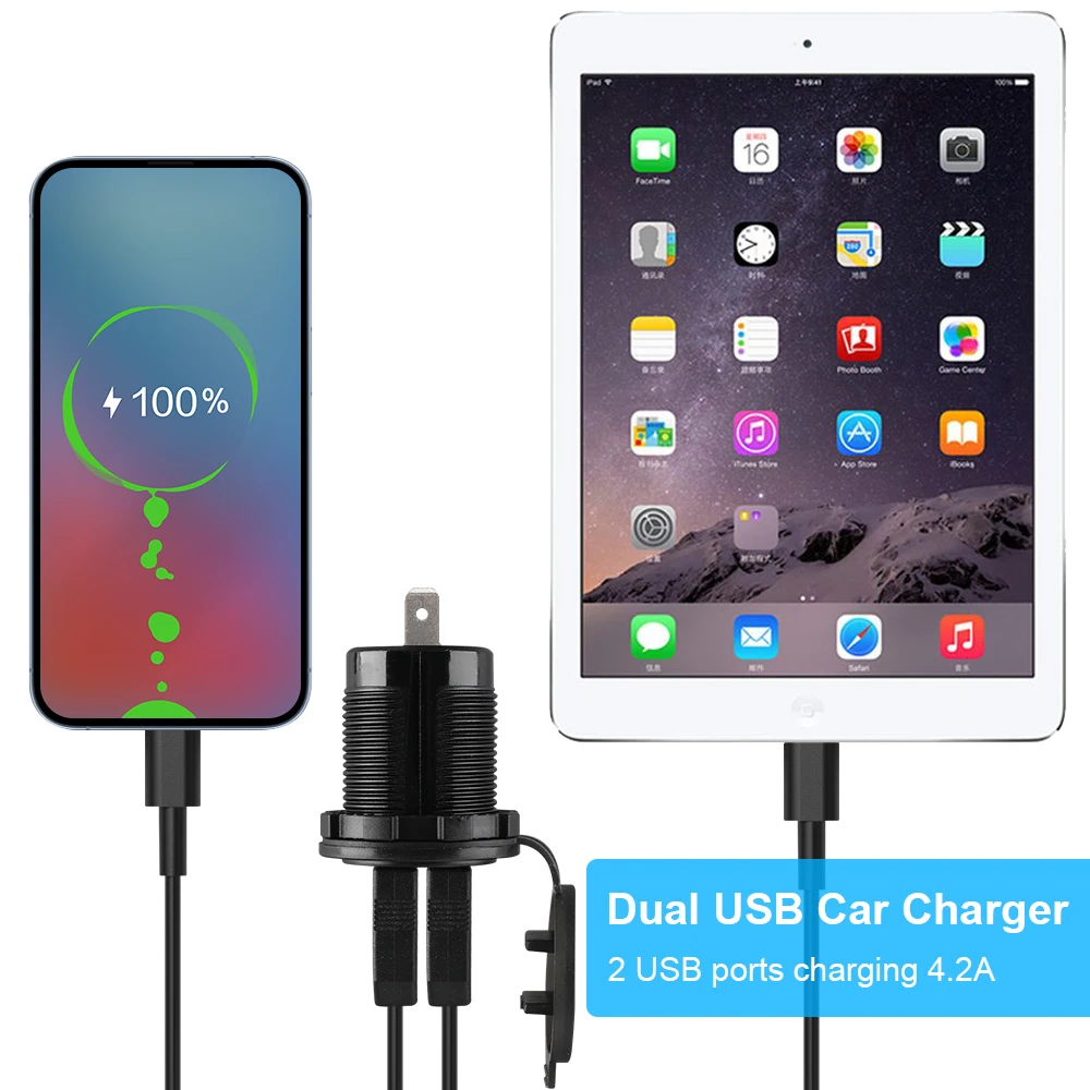 Extractme 4.2A USB Charger Socket 12V 24V Fast Charging Moto Auto with LED Voltmeter Splitter Adapter Power Plug |