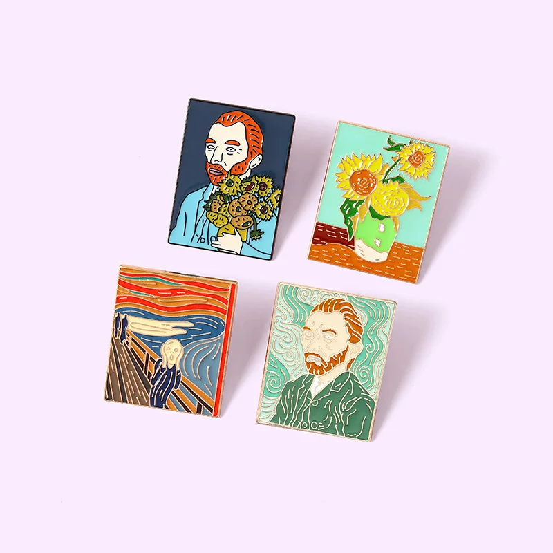 Эмалированная брошь Pines Van Gogh в форме подсолнуха Металлическая Булавка с