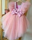 Платья для девочек с цветами, розовые платья из тюля без рукавов, каскадные Детские наряды, платья для первого дня рождения