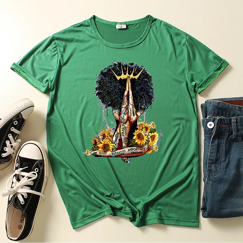 

Cool Melanin Black Girl Print Women T Shirt Short Sleeve O Neck Loose Women Tshirt Ladies Tee Shirt Tops Camisetas Mujer