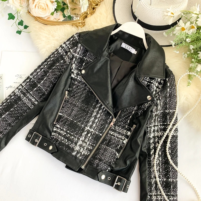 Качественная стильная крутая клетчатая куртка для женщин короткие дизайнерские