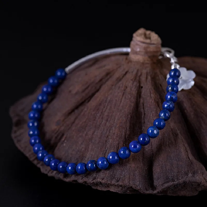 

2021 New 925 Silver Natural Lapis Lazuli Natural Shell Flower Bracelet To Send Yourself To Friends Women's Jewelry