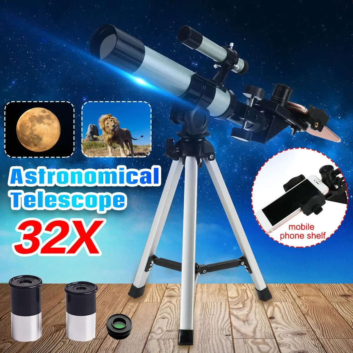 

Профессиональный астрономический телескоп F40400 32x HD, монокулярный телескоп с зумом, монокулярный зрительный труба с триподом и зажимом для т...