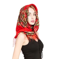 woman winter scarf russian shawl square head wraps babushka pashmina female retro floral pattern tassel cotton scarf hijabs