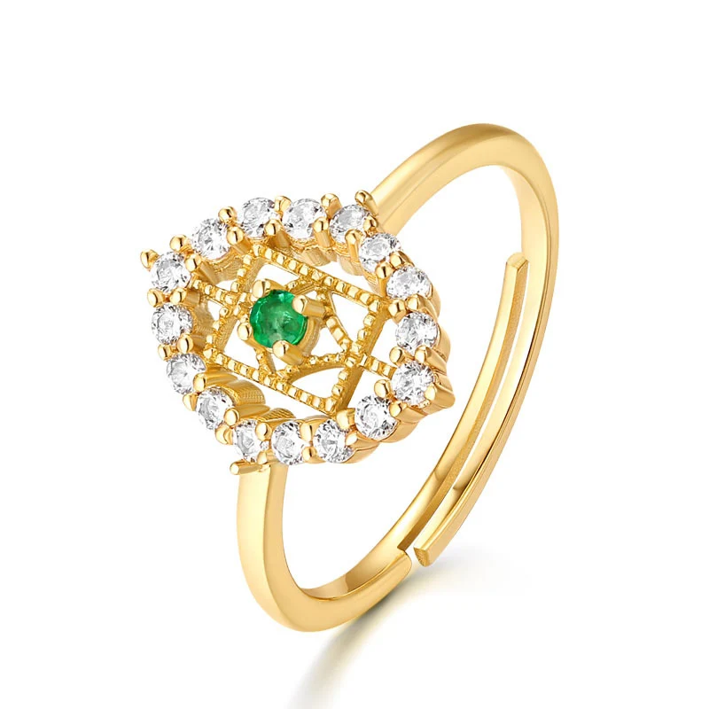 

Retro elegant emerald open ring wild light luxury classic style new ring 210309-10