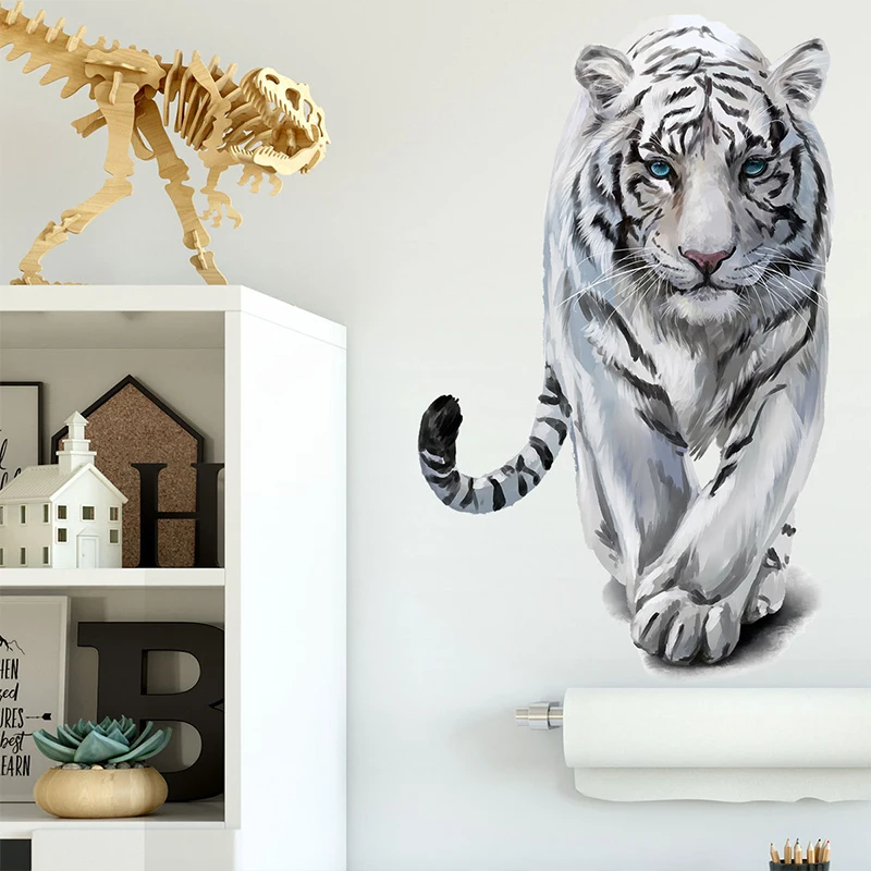 

Реалистичная 3D Наклейка на стену с тигром, украшение для детской комнаты «сделай сам», Настенная роспись из ПВХ, наклейки на стену, фоновая н...