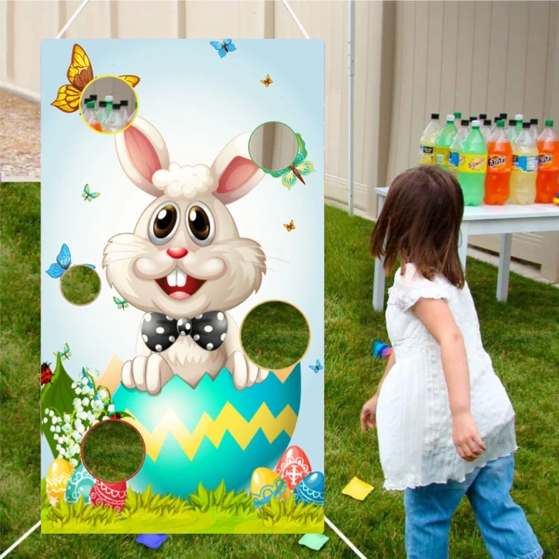 

Easter Toss Game Flag for Kids Adults Outdoor Plaything Bunny Egg Pattern Hanging Banner