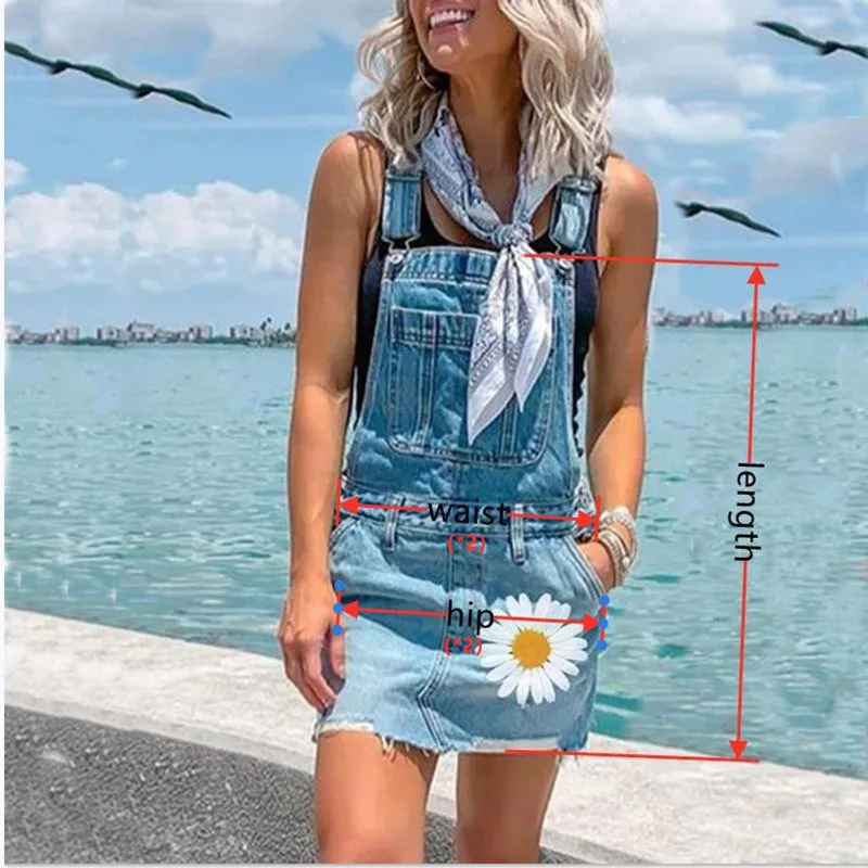 

New Slimming Print Suspender Ladies Skirts Skirt Slim Big Summer Overalls Womans Pocket Skirt Denim Denim Suspender Bust New Lad