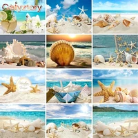 gatyztory paint by numbers kits beach shells scenery diy frame 60x75cm oil painting by numbers handpaint wall art home decor