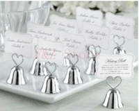 50 pcslot heart kissing bell place card photo holder bridal wedding metal heart shape favor favors golden silver color