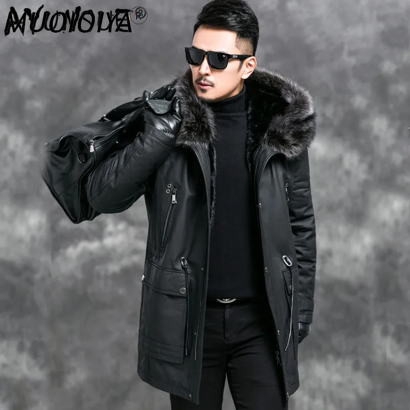 

MUOIOYIA 2022 New Genuine Cow Leather Jacket Men Warm Winter Parka Real Fur Coat Raccon Fur Collar Mink Fur Liner Jackets 4545
