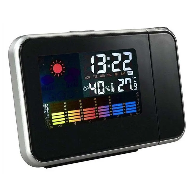 

2019 New Fashion Attention Projection Digital Weather LCD Snooze Alarm Clock Projector Color Display LED Backlight Bell Timer
