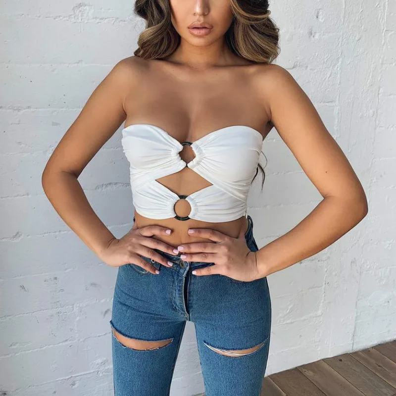 2019 женские Сексуальные облегающие топы белые с открытыми плечами без рукавов