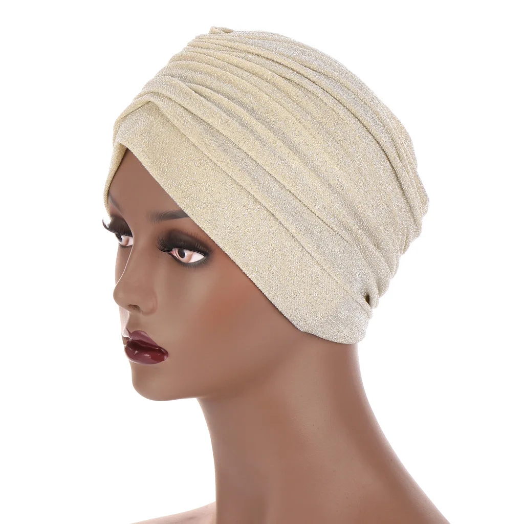 

2021 High Quality Fashion Elegant The New Bright Silk Hand Sewing Fold Turban India Cap Women Turban