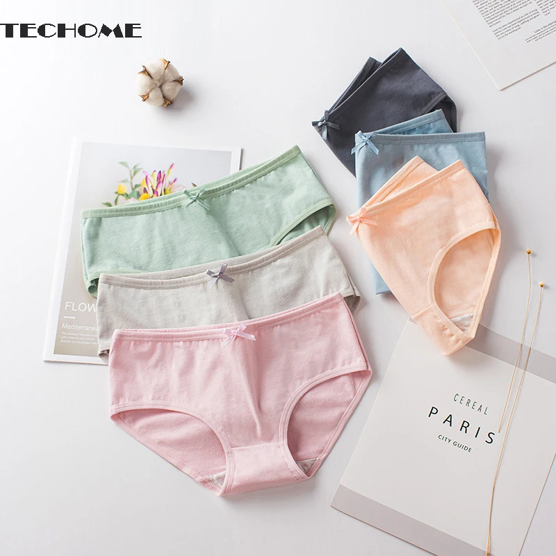 

3Pcs 2020 Women Panties L-XXL Pure Cotton Pure Color Mid-waist Breathable Bow Girls underwear Japanese Large Size Briefs