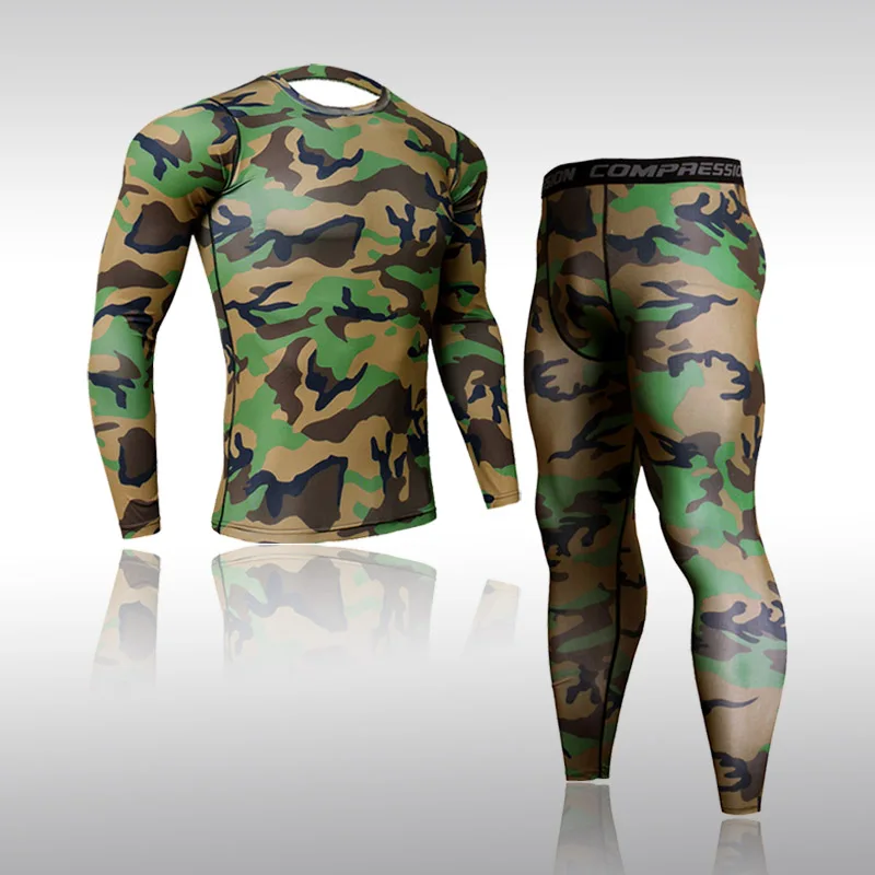 

New Top Quality Camouflage Compression Clothing Men Underwear Sets Sweat Quick Drying Thermal Underwear Male Sportswear Tights