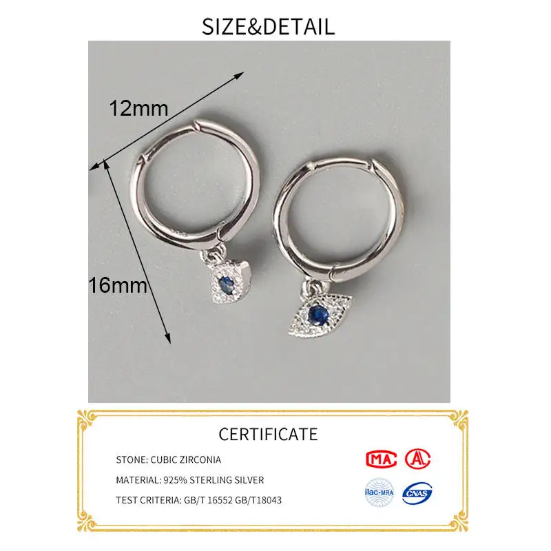 Серьги-кольца женские из серебра 925 пробы с голубыми цирконами | Украшения и