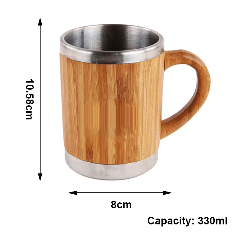 Кружка из натурального бамбука с вкладышем нержавеющей стали чашка для питья